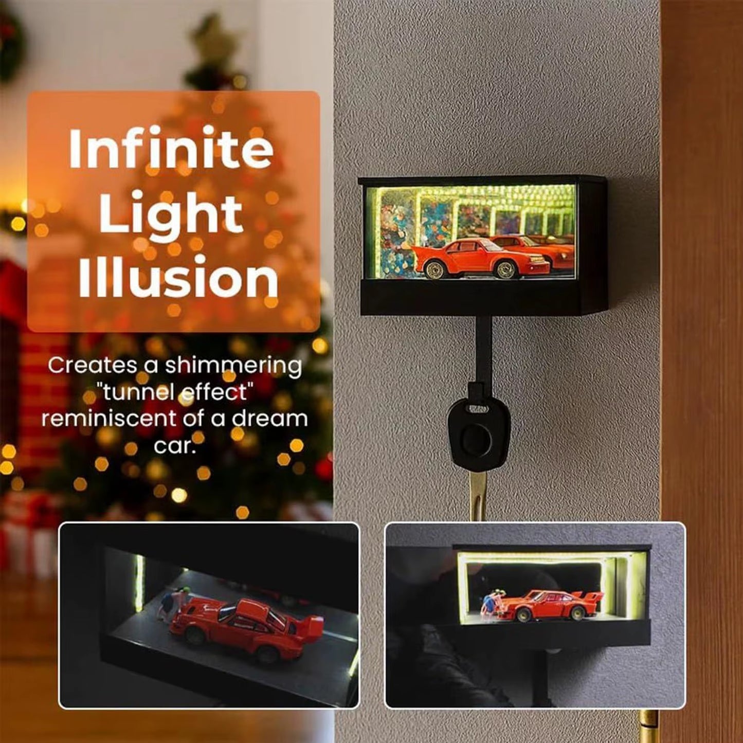 GarageGlow™ LED Infinity Mirror Car Key Holder – Wall Mounted Garage & Entryway Key Hanger with Soft White Light