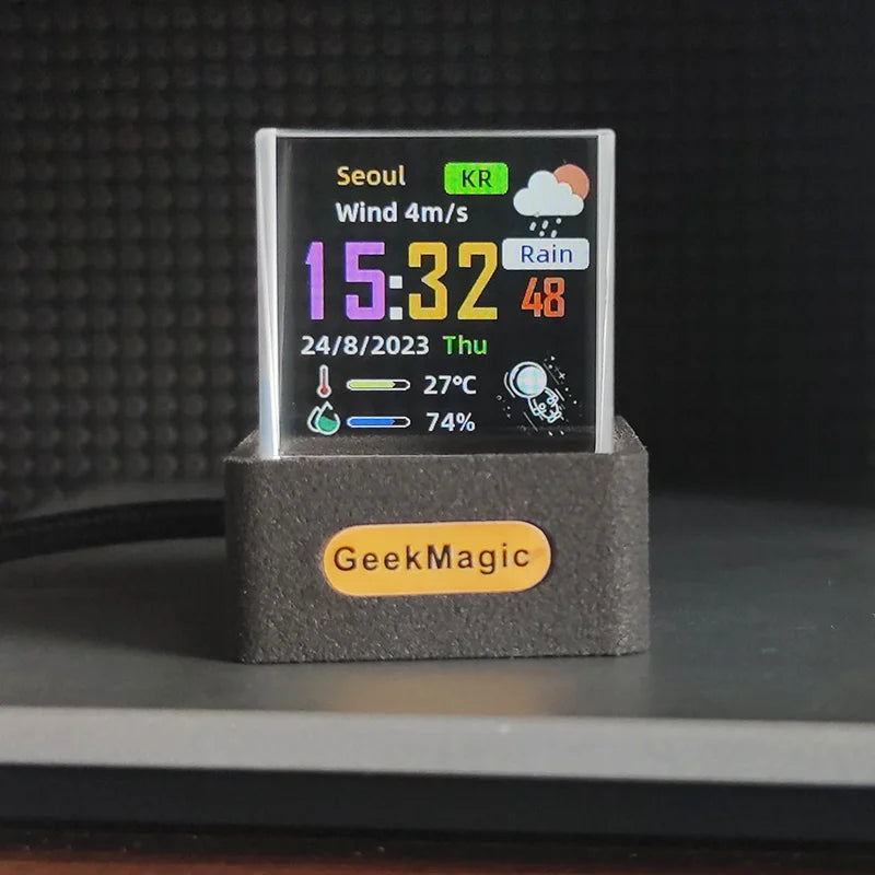 Geekmagic GIFTV Crystal Cube Photo Display Holographic Desktop Smart Weather Station Digital Clock with GIF Animations Album