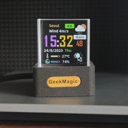 Geekmagic GIFTV Crystal Cube Photo Display Holographic Desktop Smart Weather Station Digital Clock with GIF Animations Album