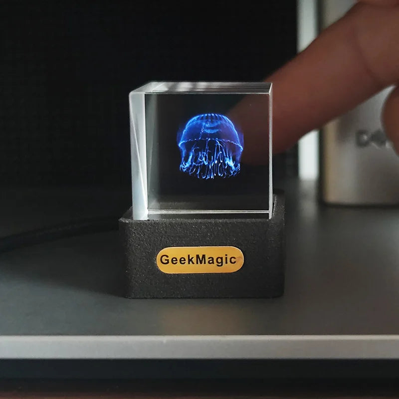Geekmagic GIFTV Crystal Cube Photo Display Holographic Desktop Smart Weather Station Digital Clock with GIF Animations Album