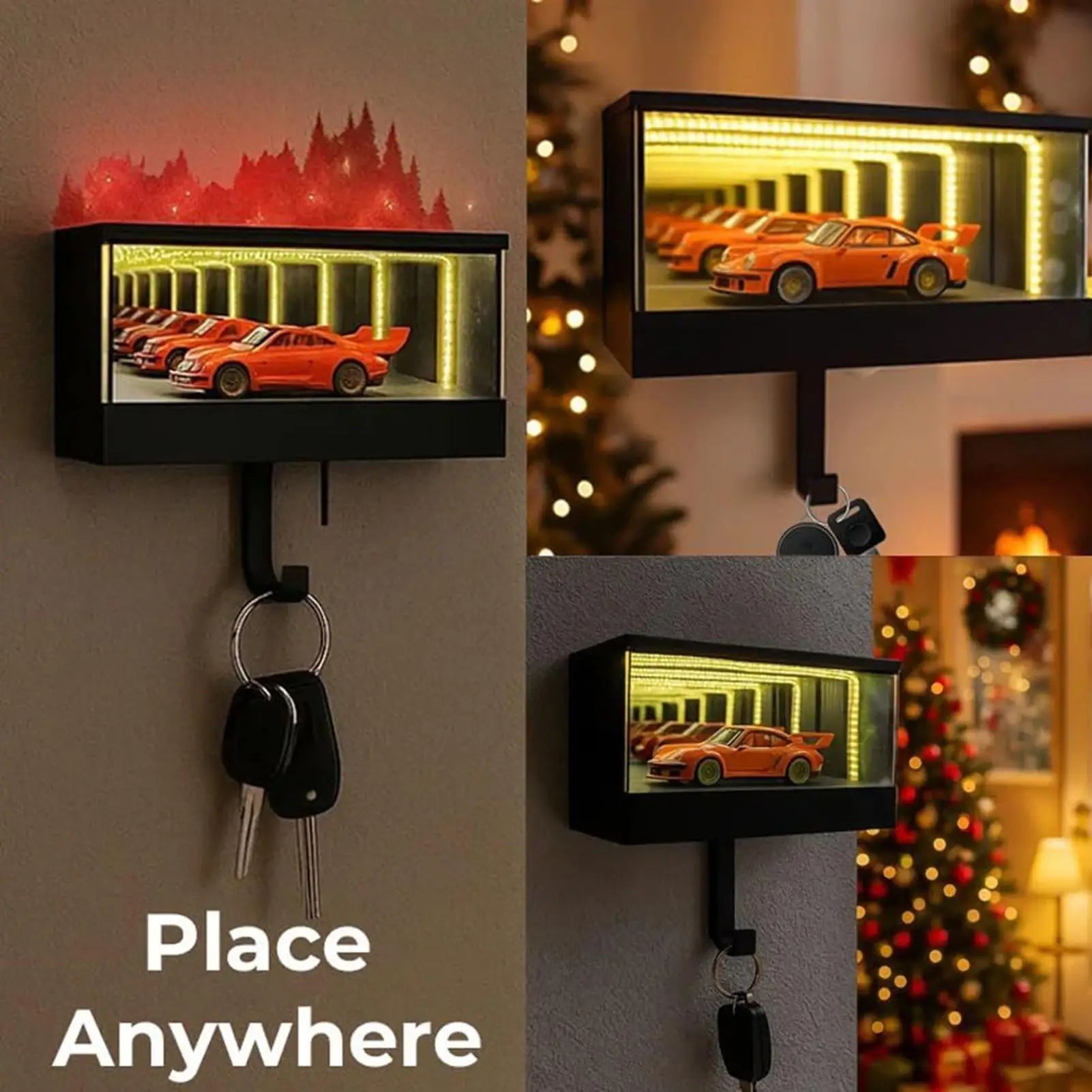 GarageGlow™ LED Infinity Mirror Car Key Holder – Wall Mounted Garage & Entryway Key Hanger with Soft White Light