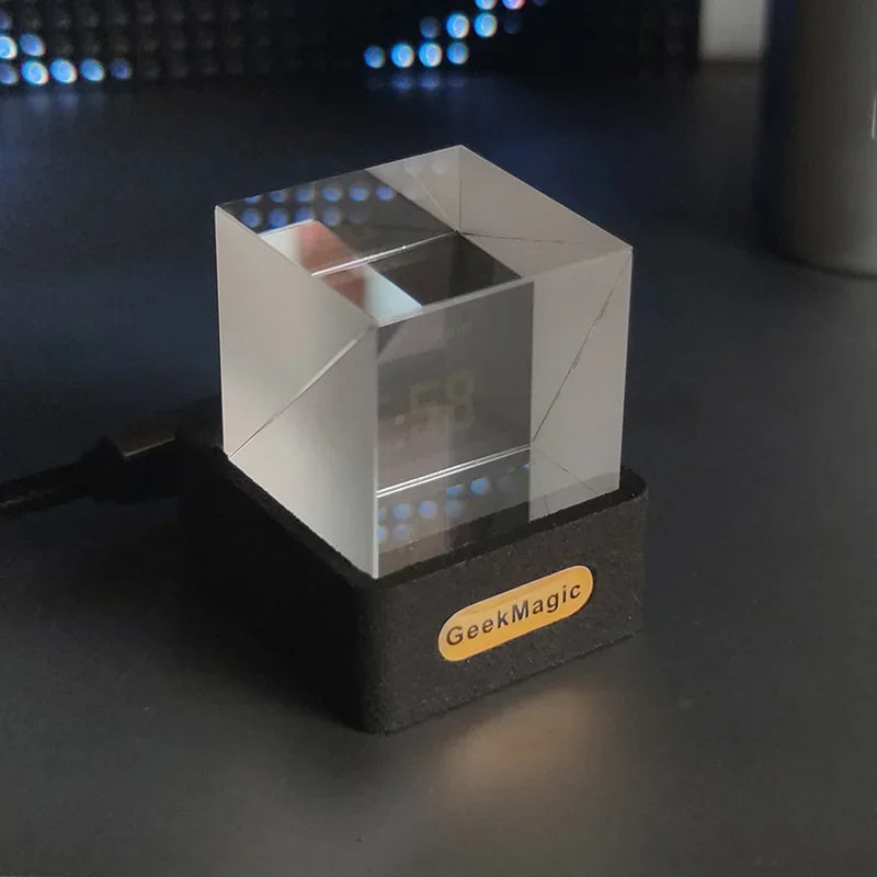CrystalView™ Smart GIF Cube – Holographic Photo Display, Digital Clock & Weather Station