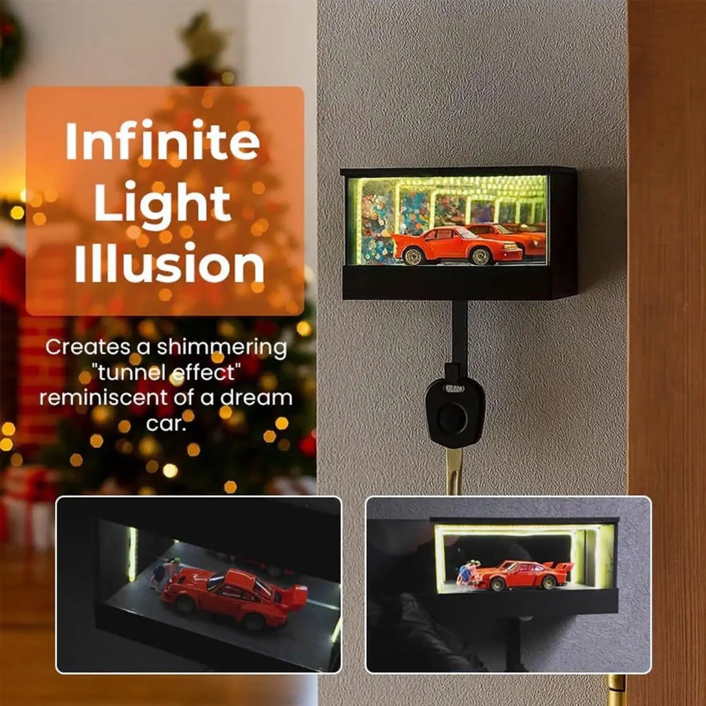 GarageGlow™ LED Infinity Mirror Car Key Holder – Wall Mounted Garage & Entryway Key Hanger with Soft White Light