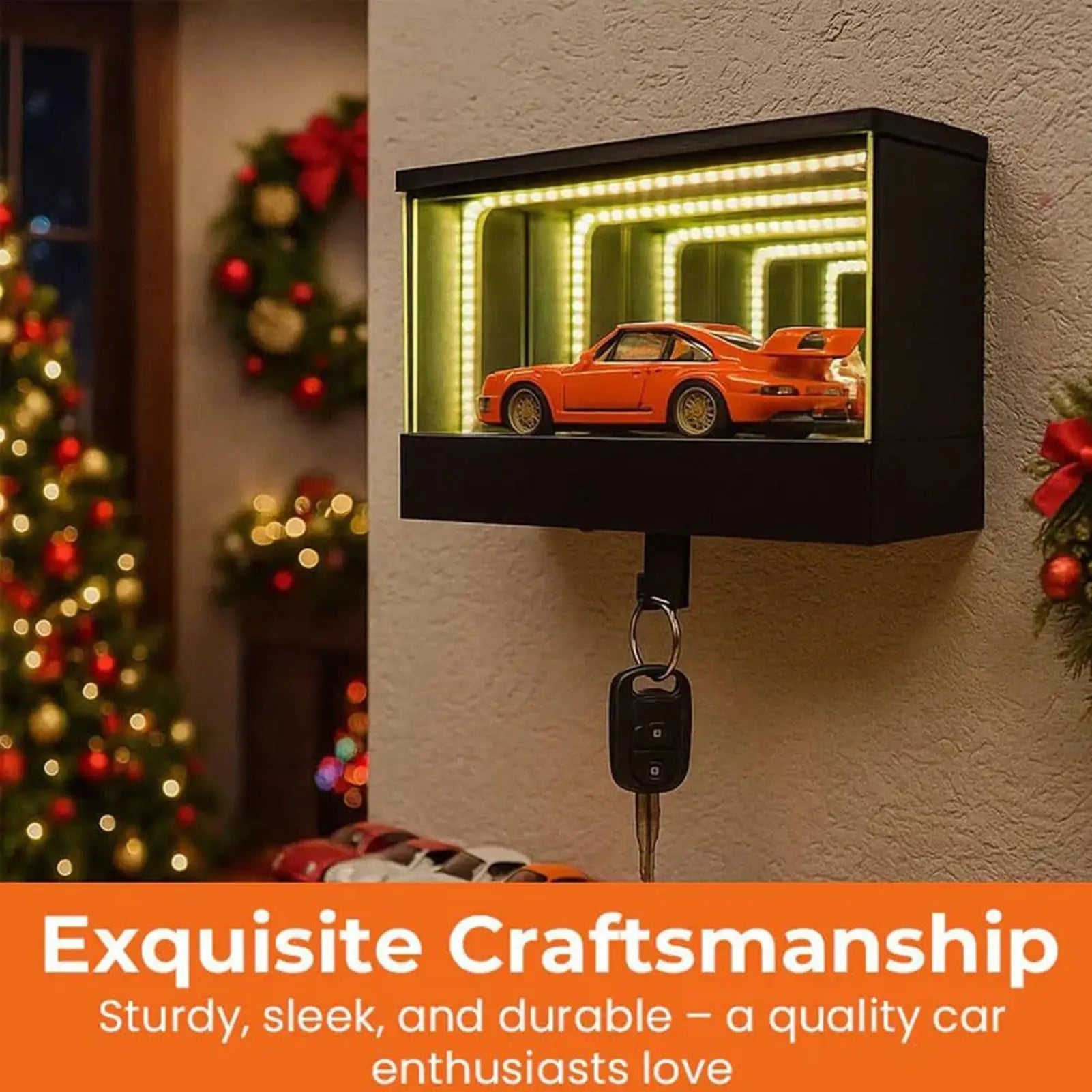 GarageGlow™ LED Infinity Mirror Car Key Holder – Wall Mounted Garage & Entryway Key Hanger with Soft White Light