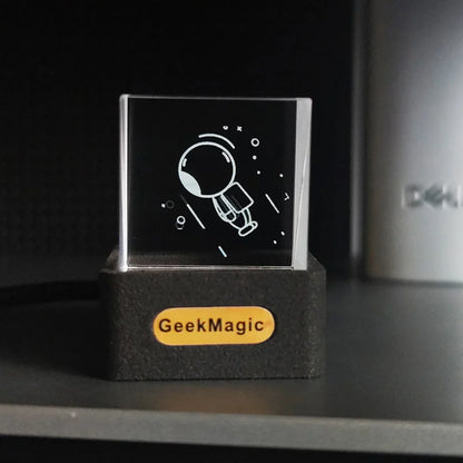 Geekmagic GIFTV Crystal Cube Photo Display Holographic Desktop Smart Weather Station Digital Clock with GIF Animations Album