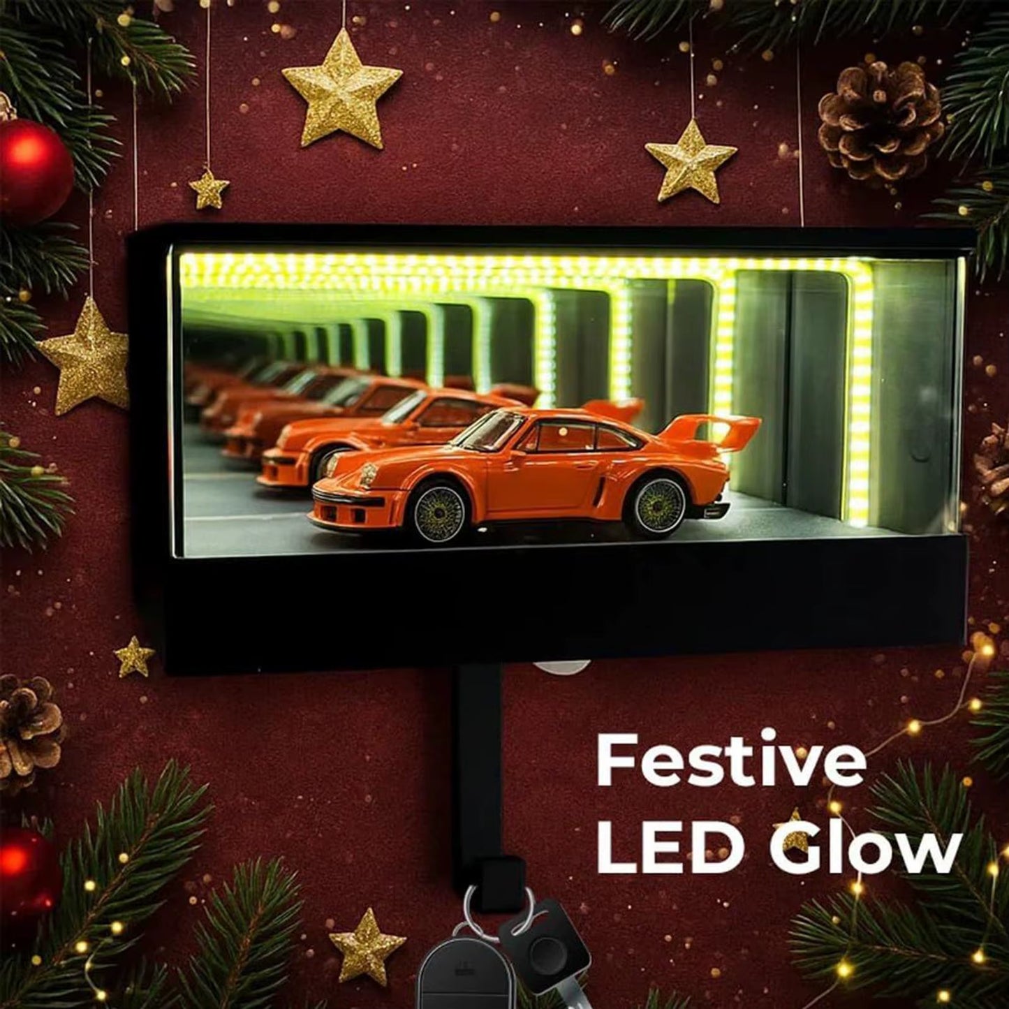 GarageGlow™ LED Infinity Mirror Car Key Holder – Wall Mounted Garage & Entryway Key Hanger with Soft White Light