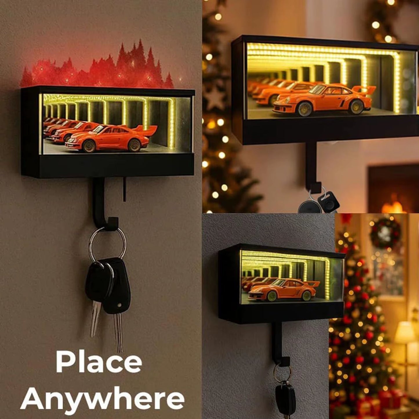 GarageGlow™ LED Infinity Mirror Car Key Holder – Wall Mounted Garage & Entryway Key Hanger with Soft White Light